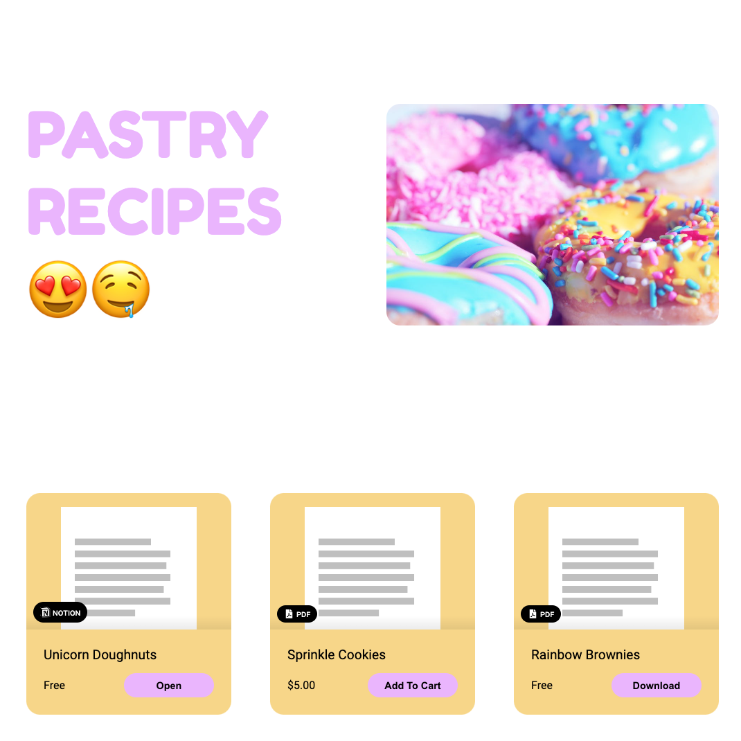 Pastry Recipe store example